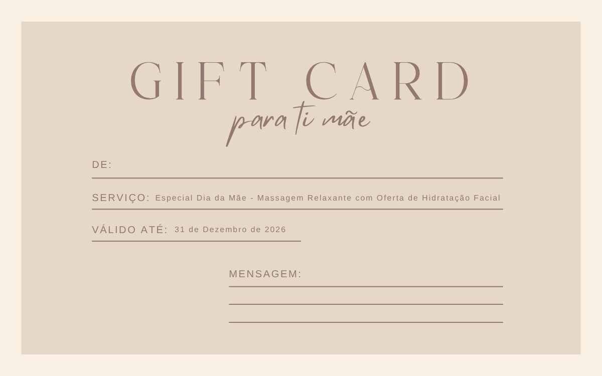 Especial Dia da Mãe - Massagem Relaxante com Oferta de uma Hidratação Facial