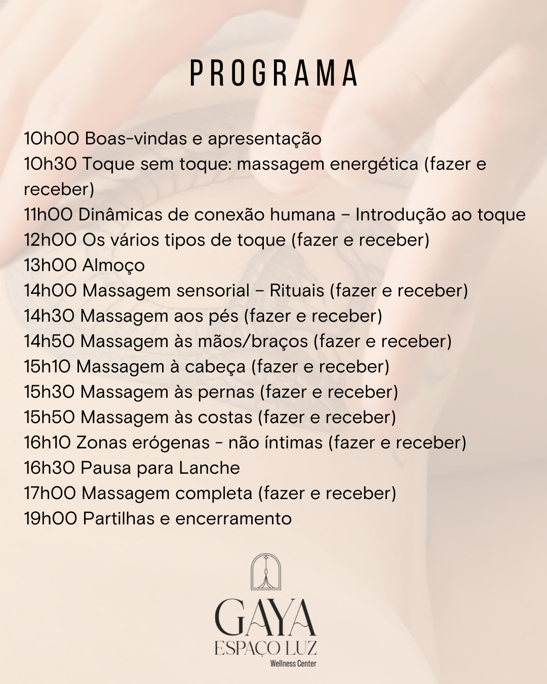 workshop de massagem sensorial - 05 de Julho